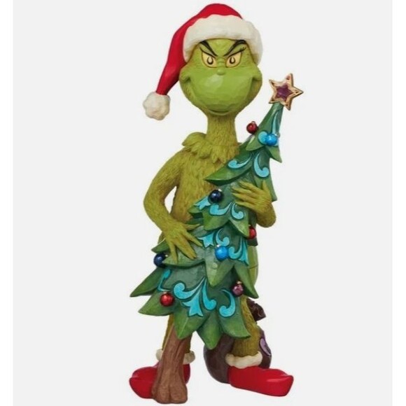 Jim Shore 20" Holiday Grinch Stealing Tree Statue, Grinch Tugging Christmas Tree - Picture 3 of 6